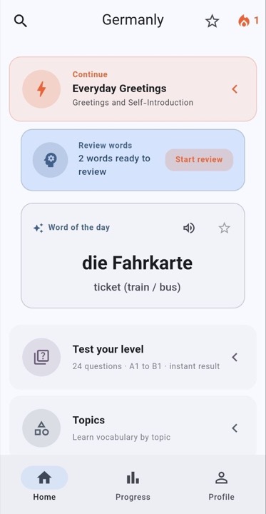 Germanly home screen