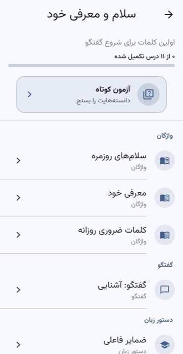 فهرست درسهای یک واحد