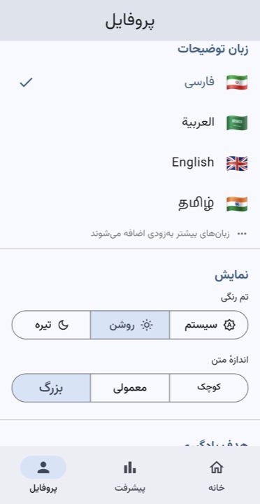 تنظیمات زبان و نمایش